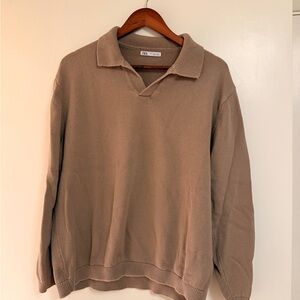 Zara Beige Collared Pullover